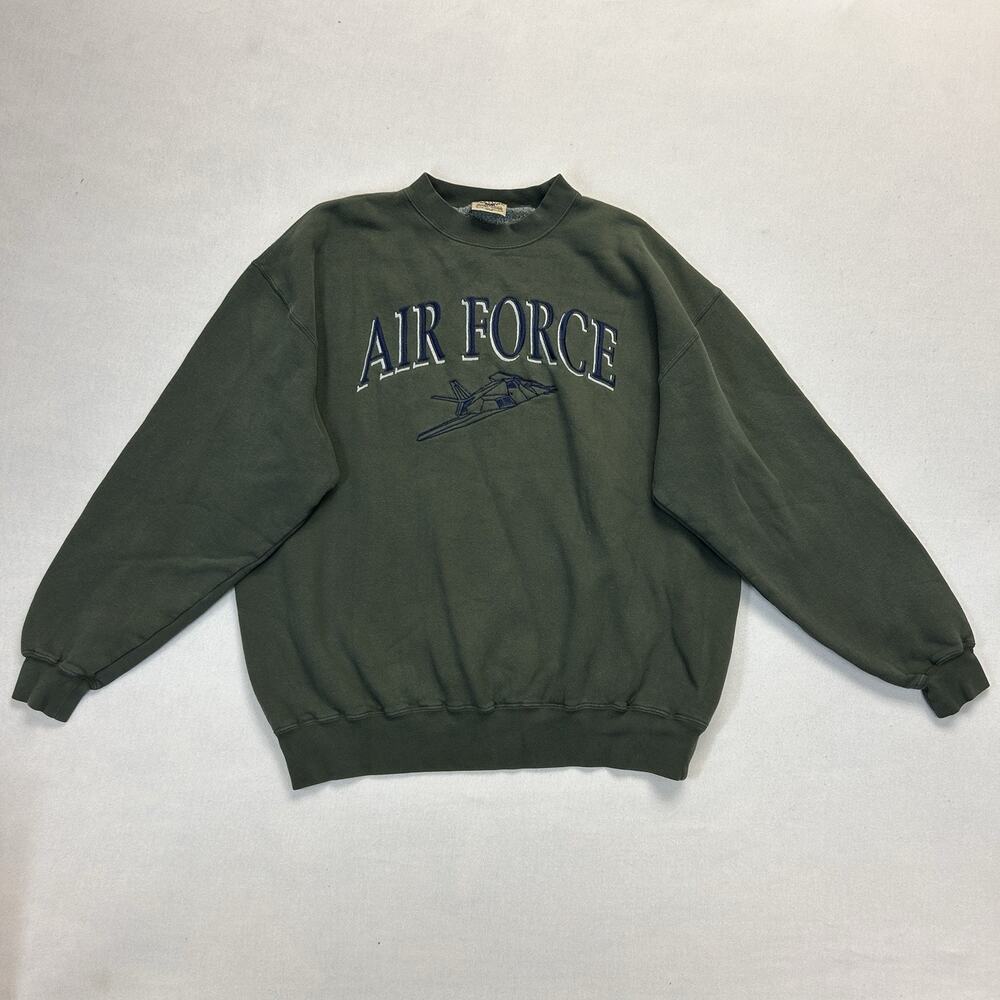 Vintage Oarsman Air Force Sweatshirt Men's Medium Green Fleece Embroidered Top